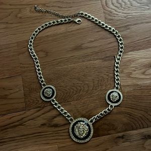 Gold 3 charm lion head necklace